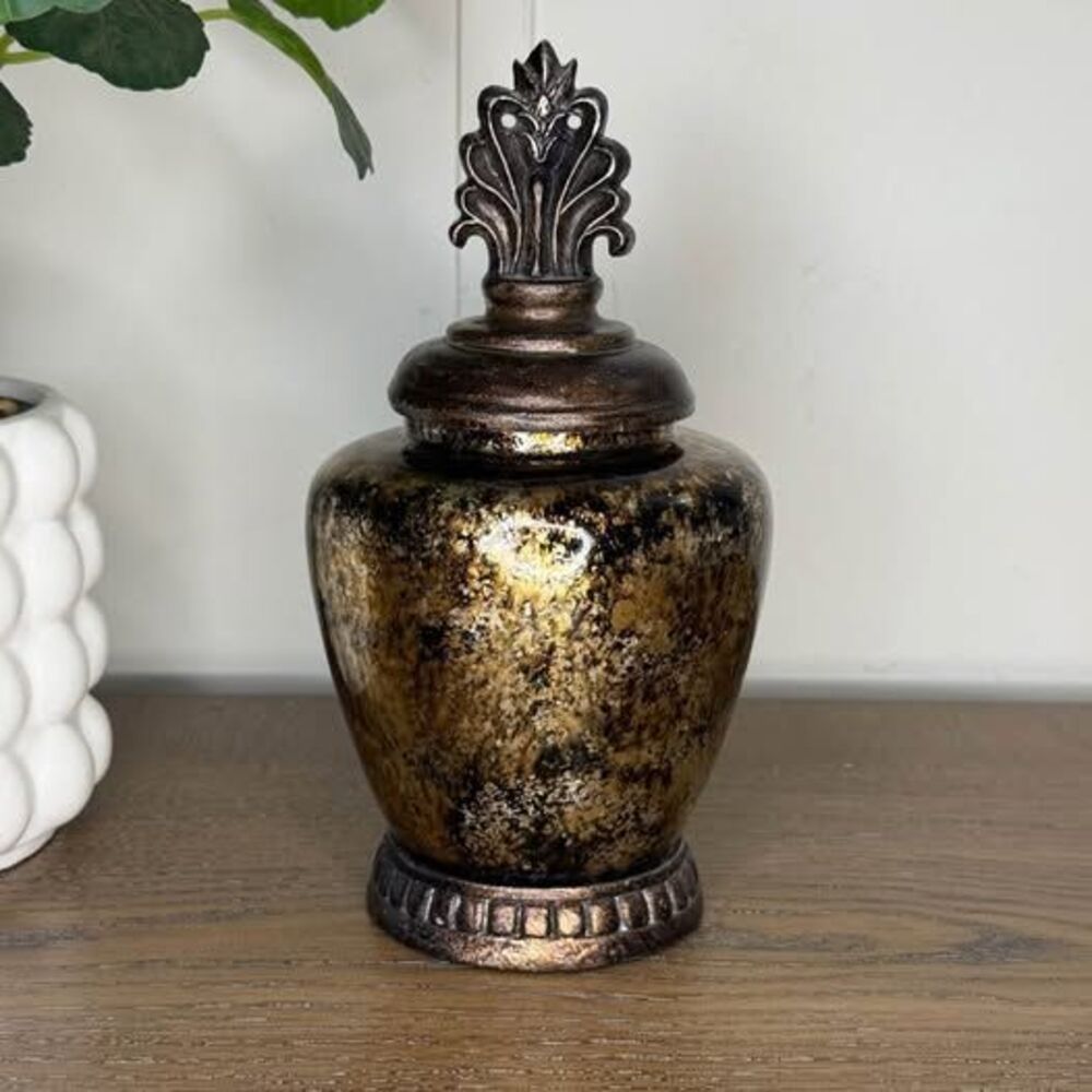 Black Gold Bronze Decorative Lidded Urn Jar Finial Vintage Style Home Decor